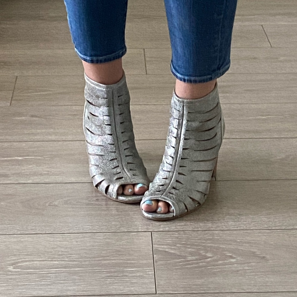 Metallic strappy heels
